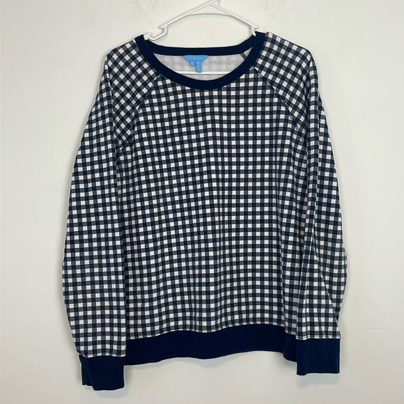Draper James Natalie Sweatshirt in Navy Blue and White Gingham. Size Large. - Picture 4 of 14